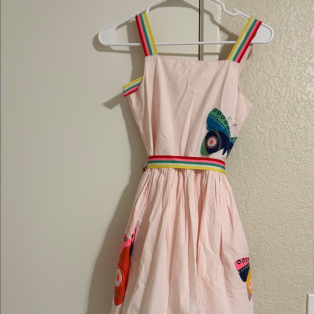 Boden Pink Sundress with Rainbow Straps & Butterfly Appliqués NWT size 9/10